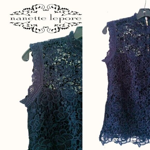 NANETTE LEPORE NEW Romantic Floral Allover Embossed/Scalloped ELace Top S - Picture 3 of 12